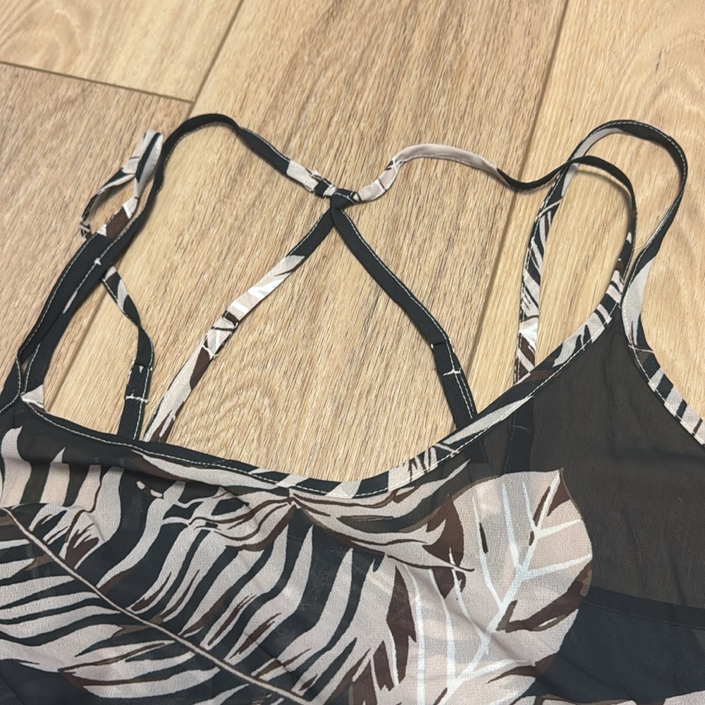 Cupshe NWT M SHEER STRAPPY SEXY Tropical Black BROWN TAN Floral MINI COVER UP - Picture 5 of 5